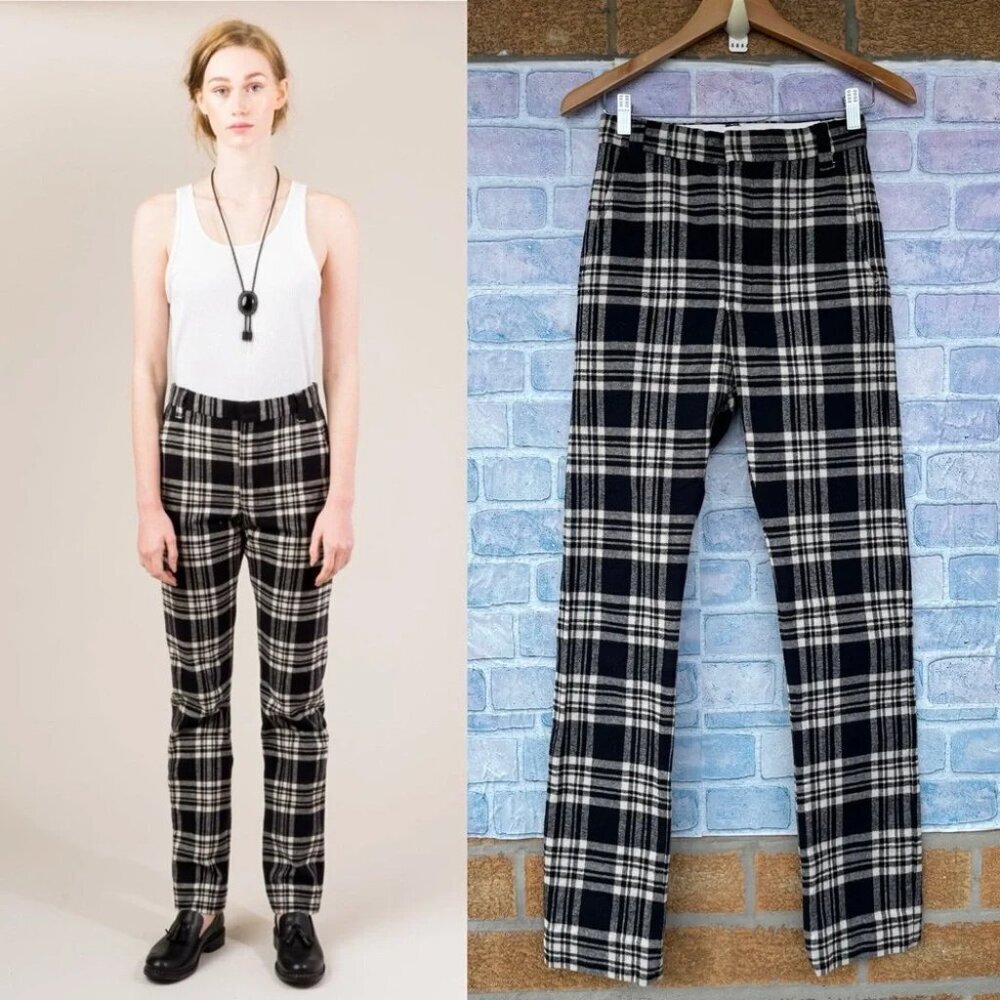 Vivien Ramsay work pant in black and cream plaid flannel sz 26